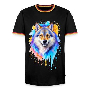 Peinture aquarelle de loup - T-shirt contrasté Homme - noir/tricolore - Devant - AI Model Male 178 light (178cm) & AI Model Male 185 light (185cm)