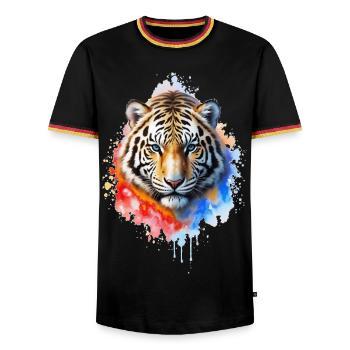 Watercolor Tiger Portrait - Men's Ringer Shirt - black/tricolour - Front - AI Model Male 178 light (178cm) & AI Model Male 185 light (185cm)