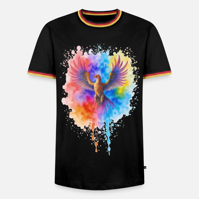 Rauschender Aquarell Phoenix - Männer Kontrast-T-Shirt - Schwarz/Dreifarbig