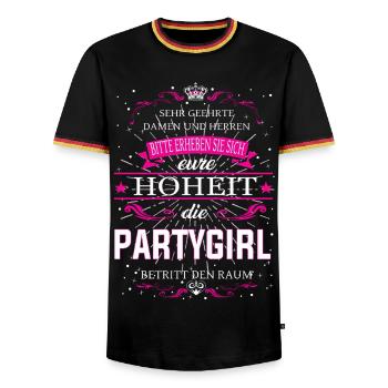 Eure Hoheit die Partygirl betritt den Raum - Männer Kontrast-T-Shirt - Schwarz/Dreifarbig - Vorne - AI Model Male 178 light (178cm) & AI Model Male 185 light (185cm)