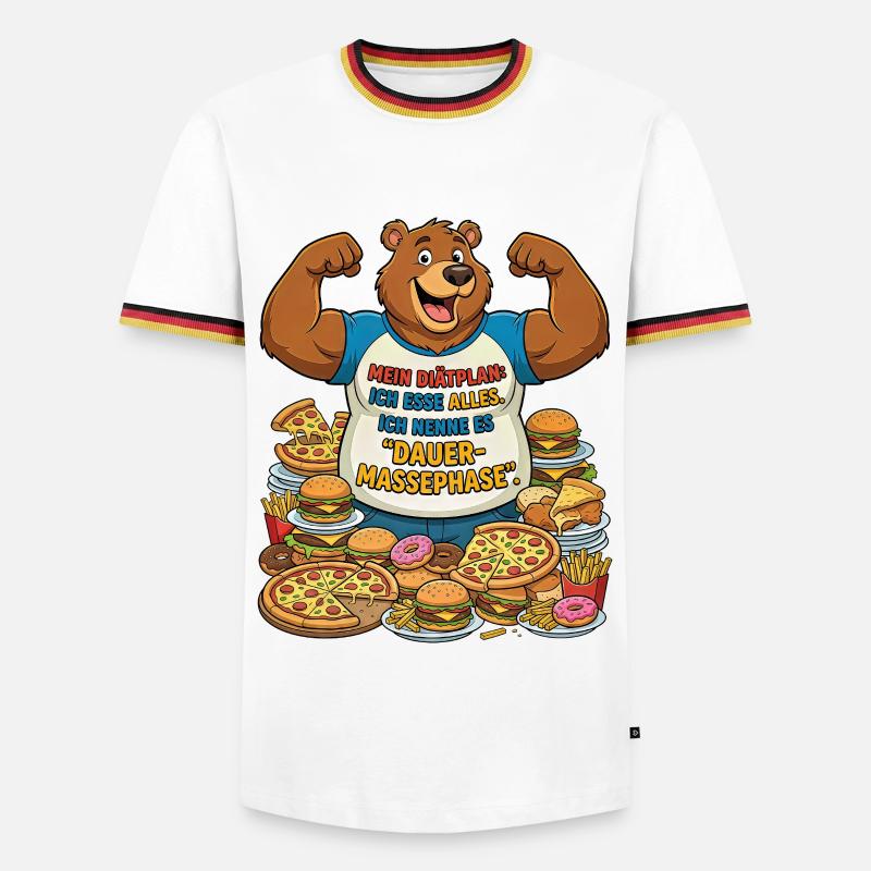 Permanent mass phase: Bear with pizza - Men's Ringer Shirt - white/tricolour