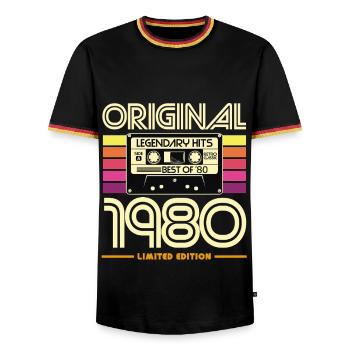 Original 1980 Cassette Retro Édition Limité - T-shirt contrasté Homme - noir/tricolore - Devant - AI Model Male 178 light (178cm) & AI Model Male 185 light (185cm)