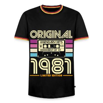 Original 1981 Retro Limited Edition - Men's Ringer Shirt - black/tricolour - Front - AI Model Male 178 light (178cm) & AI Model Male 185 light (185cm)