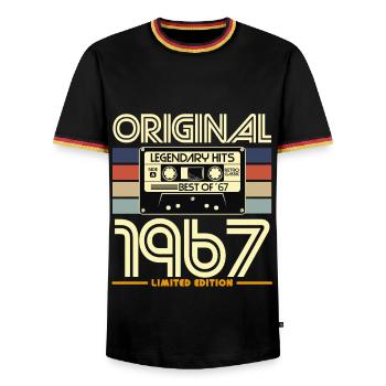 Original 1967 Cassette Retro Edition - Men's Ringer Shirt - black/tricolour - Front - AI Model Male 178 light (178cm) & AI Model Male 185 light (185cm)