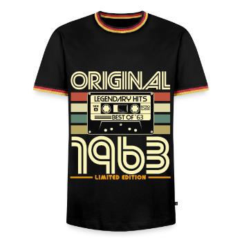 Cassette Retro 1963 Original - T-shirt contrasté Homme - noir/tricolore - Devant - AI Model Male 178 light (178cm) & AI Model Male 185 light (185cm)