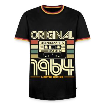 Original 1964 Cassette Retro Tee - Men's Ringer Shirt - black/tricolour - Front - AI Model Male 178 light (178cm) & AI Model Male 185 light (185cm)