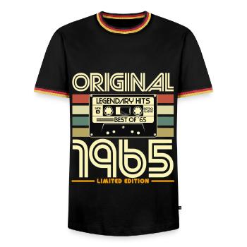 Original 1965 Hits Cassette Edition - Men's Ringer Shirt - black/tricolour - Front - AI Model Male 178 light (178cm) & AI Model Male 185 light (185cm)