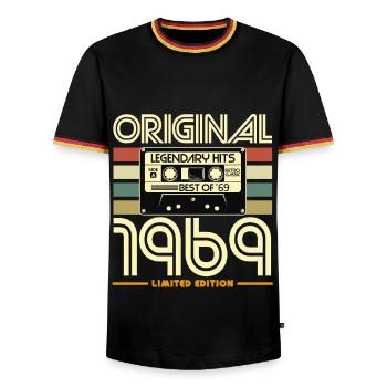 Original 1969 Retro Cassette - Men's Ringer Shirt - black/tricolour - Front - AI Model Male 178 light (178cm) & AI Model Male 185 light (185cm)