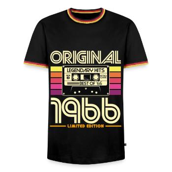 Original 1966 Cassette Retro - Men's Ringer Shirt - black/tricolour - Front - AI Model Male 178 light (178cm) & AI Model Male 185 light (185cm)