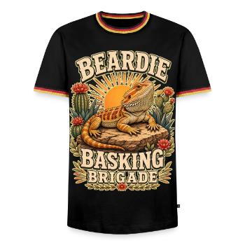 BEARDIE BASKING BRIGADE - Männer Kontrast-T-Shirt - Schwarz/Dreifarbig - Vorne - AI Model Male 178 light (178cm) & AI Model Male 185 light (185cm)