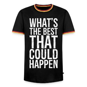 Was ist das Beste, was passieren könnte - Männer Kontrast-T-Shirt - Schwarz/Dreifarbig - Vorne - AI Model Male 178 light (178cm) & AI Model Male 185 light (185cm)