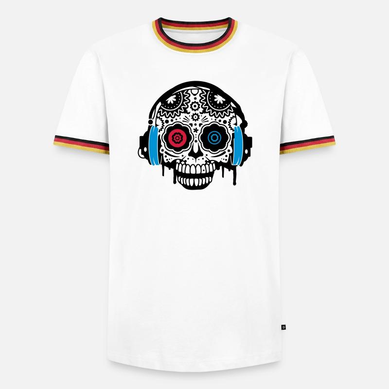 Sugar Skull mit Kopfhörer - Männer Kontrast-T-Shirt - Weiß/Dreifarbig