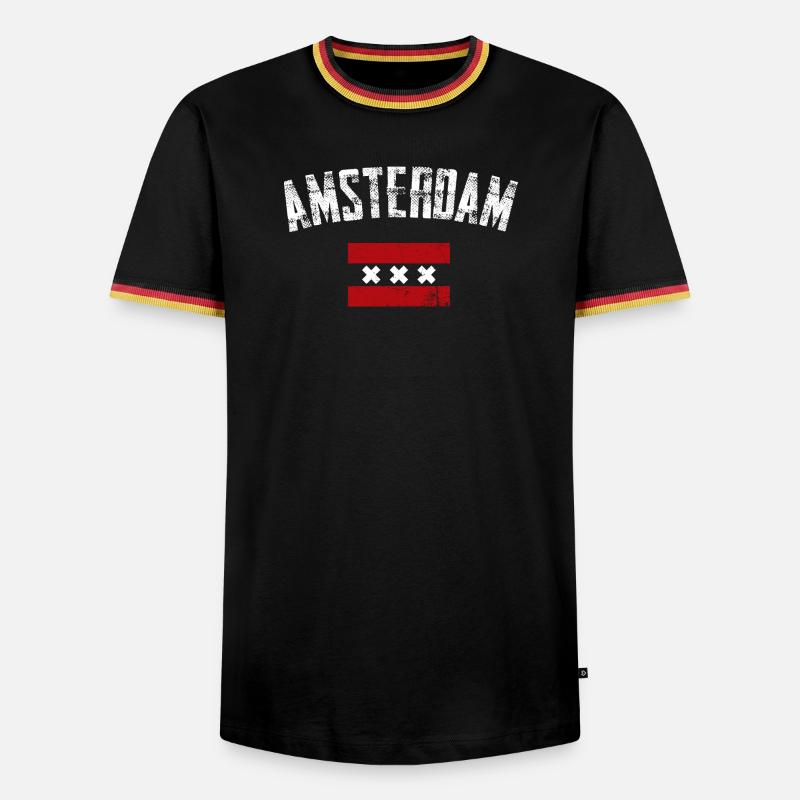 Amsterdam Bold Crest Tee - Männer Kontrast-T-Shirt - Schwarz/Dreifarbig