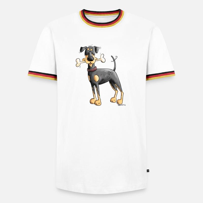 Dobermann Oder Pinscher mit Knochen - Männer Kontrast-T-Shirt - Weiß/Dreifarbig