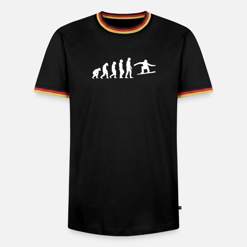 Snowboard Evolution Geschenk - Männer Kontrast-T-Shirt - Schwarz/Dreifarbig