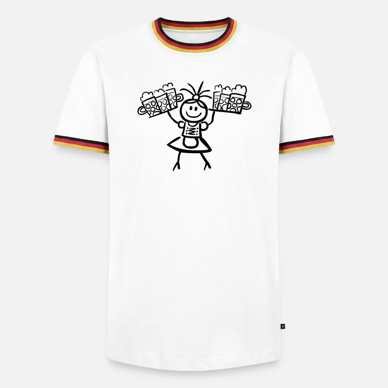 Kellnerin im Dirndl mit Biertablett - Männer Kontrast-T-Shirt - Weiß/Dreifarbig