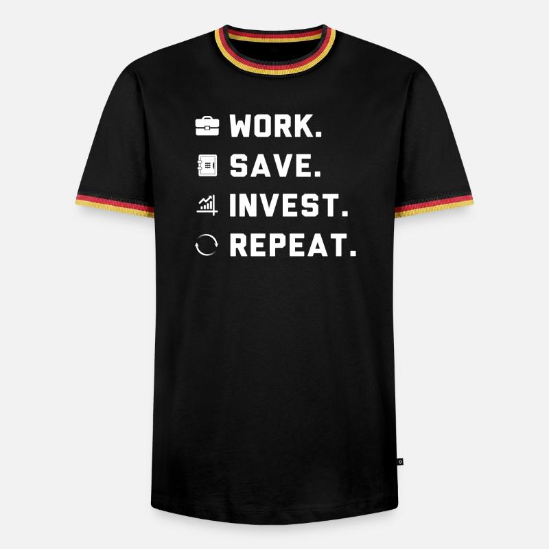 Work. Save. Invest. Repeat. - Männer Kontrast-T-Shirt - Schwarz/Dreifarbig