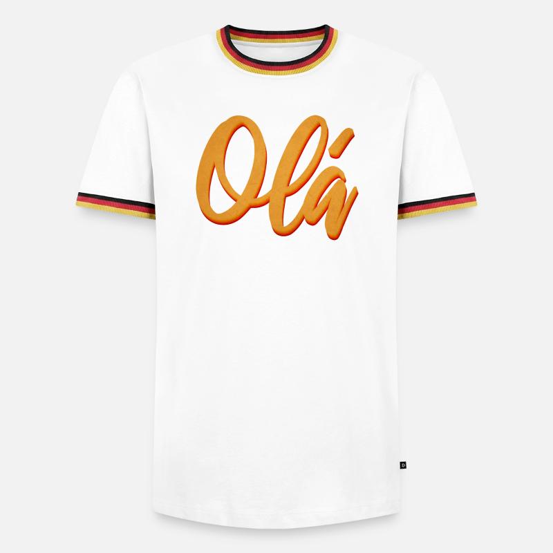 Olá Orange Script Tee - Männer Kontrast-T-Shirt - Weiß/Dreifarbig