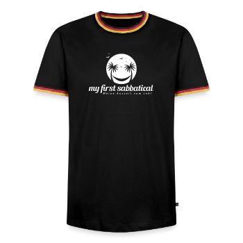 My first sabbatical - Men's Ringer Shirt - black/tricolour - Front - AI Model Male 178 light (178cm) & AI Model Male 185 light (185cm)