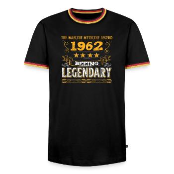 Legendary Vintage 1962 Motif - Men's Ringer Shirt - black/tricolour - Front - AI Model Male 178 light (178cm) & AI Model Male 185 light (185cm)