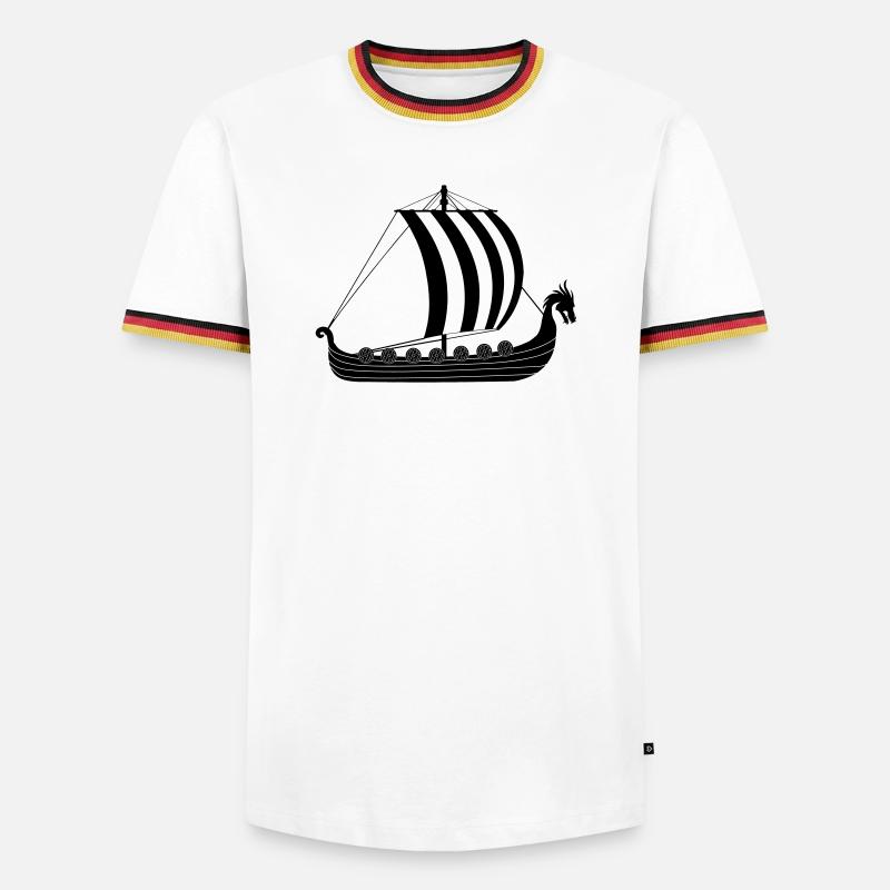 Wikinger-Drachenschiff - Männer Kontrast-T-Shirt - Weiß/Dreifarbig