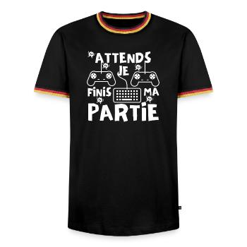 Attends je finis ma partie - T-shirt contrasté Homme - noir/tricolore - Devant - AI Model Male 178 light (178cm) & AI Model Male 185 light (185cm)