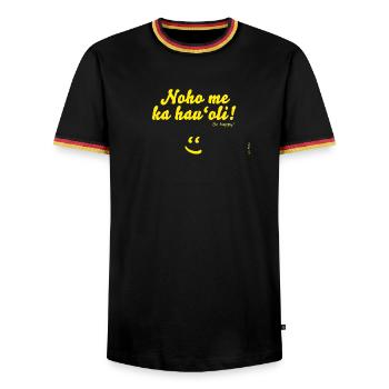 Noho me ka hau'oli! - Männer Kontrast-T-Shirt - Schwarz/Dreifarbig - Vorne - AI Model Male 178 light (178cm) & AI Model Male 185 light (185cm)