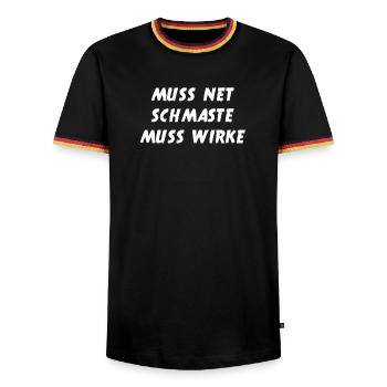 Muss Net Schmaste Muss Wirke - Bodybuilder - Männer Kontrast-T-Shirt - Schwarz/Dreifarbig - Vorne - AI Model Male 178 light (178cm) & AI Model Male 185 light (185cm)