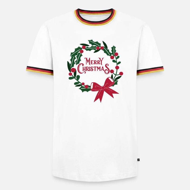 Weihnachtskranz mit roter Schleife - Männer Kontrast-T-Shirt - Weiß/Dreifarbig