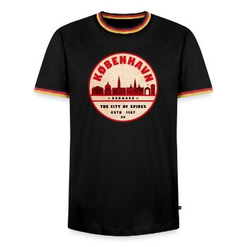 København Retro City Silhouette - Men's Ringer Shirt - black/tricolour - Front - AI Model Male 178 light (178cm) & AI Model Male 185 light (185cm)