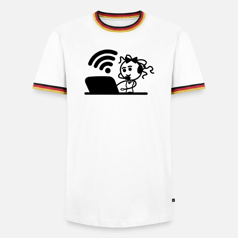 Glückliches Mädchen oder Frau auf Laptop-WLAN - Männer Kontrast-T-Shirt - Weiß/Dreifarbig
