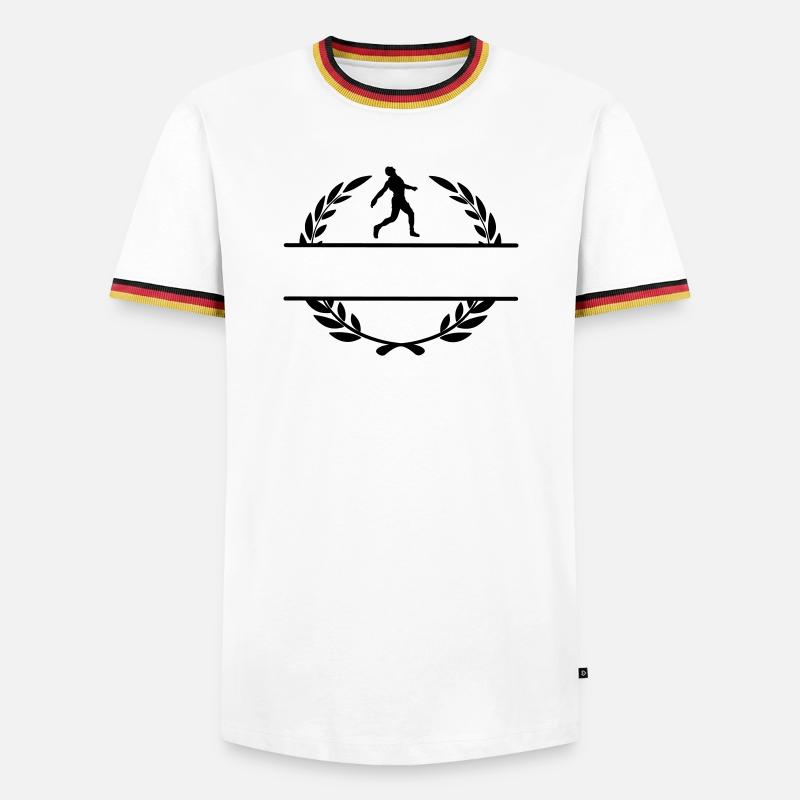 Diskuswerfer, Sieger im Lorbeerkranz - Männer Kontrast-T-Shirt - Weiß/Dreifarbig