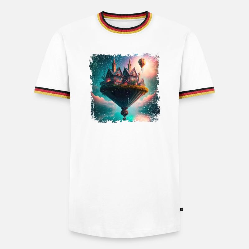 Fantasy schwebendes Dorf - Männer Kontrast-T-Shirt - Weiß/Dreifarbig