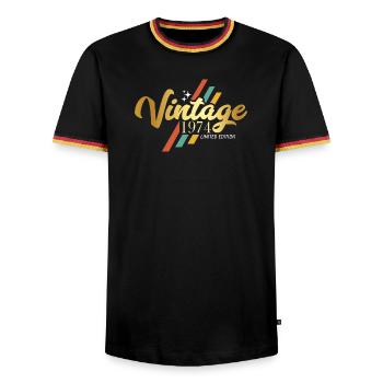 Vintage 1974 Birthday Sayings Retro Style - Men's Ringer Shirt - black/tricolour - Front - AI Model Male 178 light (178cm) & AI Model Male 185 light (185cm)