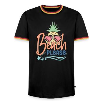 Strand bitte - Männer Kontrast-T-Shirt - Schwarz/Dreifarbig - Vorne - AI Model Male 178 light (178cm) & AI Model Male 185 light (185cm)