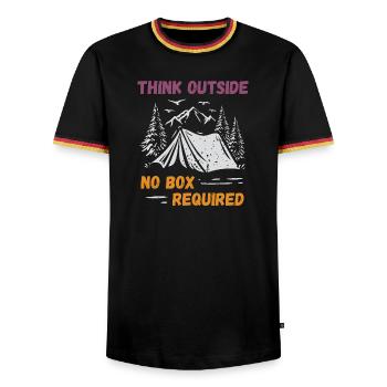 Camping, Randonnée, Forêt - Pensez à l’extérieur - T-shirt contrasté Homme - noir/tricolore - Devant - AI Model Male 178 light (178cm) & AI Model Male 185 light (185cm)