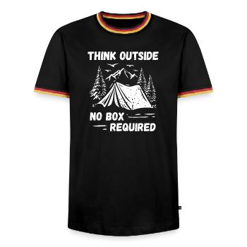 Camping, Randonnée, Forêt - Pensez à l’extérieur - T-shirt contrasté Homme - noir/tricolore - Devant - AI Model Male 178 light (178cm) & AI Model Male 185 light (185cm)