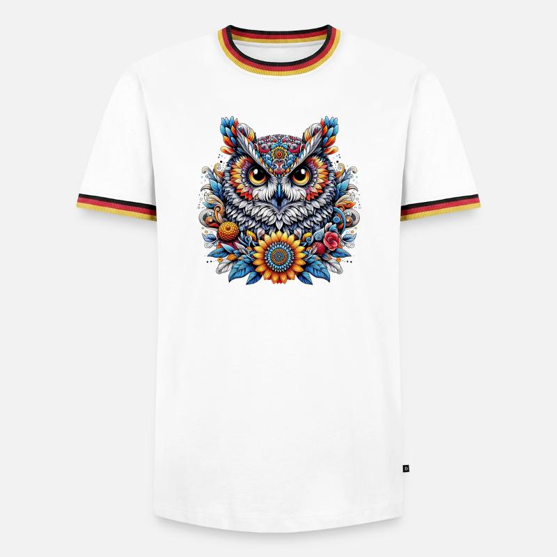 Eule - Männer Kontrast-T-Shirt - Weiß/Dreifarbig