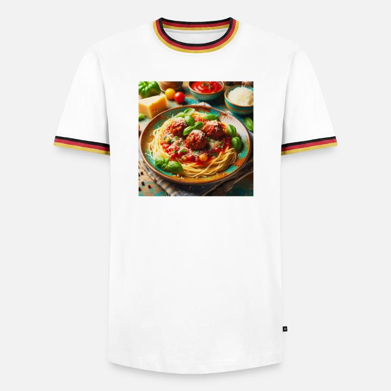 Spaghetti mit Fleisch - Männer Kontrast-T-Shirt - Weiß/Dreifarbig
