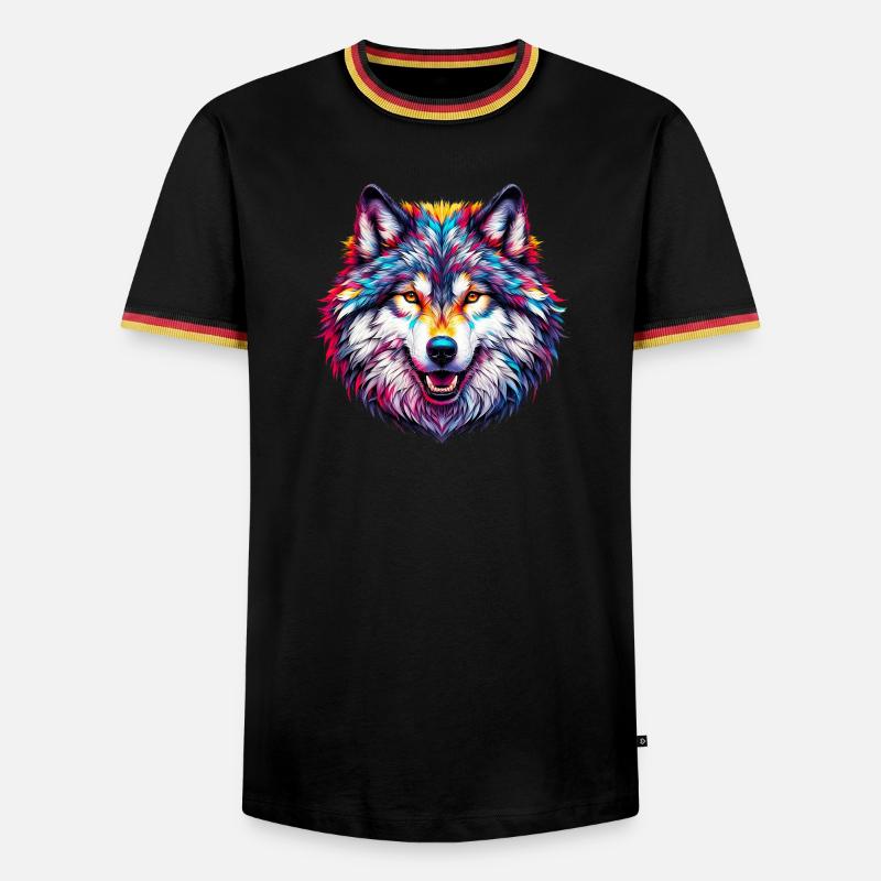 Wolf - Männer Kontrast-T-Shirt - Weiß/Dreifarbig