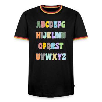 MISTRESS. THANK YOU. THANK YOU MISTRESS. MISTRESS - Men's Ringer Shirt - black/tricolour - Front - AI Model Male 178 light (178cm) & AI Model Male 185 light (185cm)