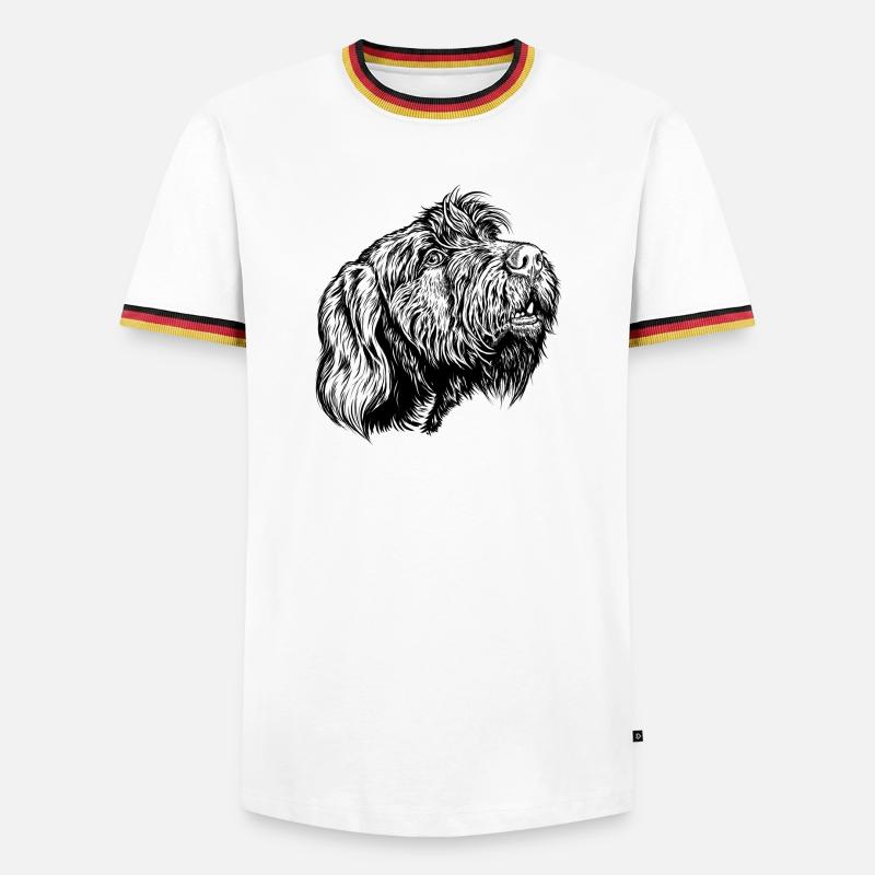Pudelpointer redet mit - Männer Kontrast-T-Shirt - Weiß/Dreifarbig
