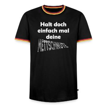 Lustiger Spruch Mund halten - Männer Kontrast-T-Shirt - Schwarz/Dreifarbig - Vorne - AI Model Male 178 light (178cm) & AI Model Male 185 light (185cm)