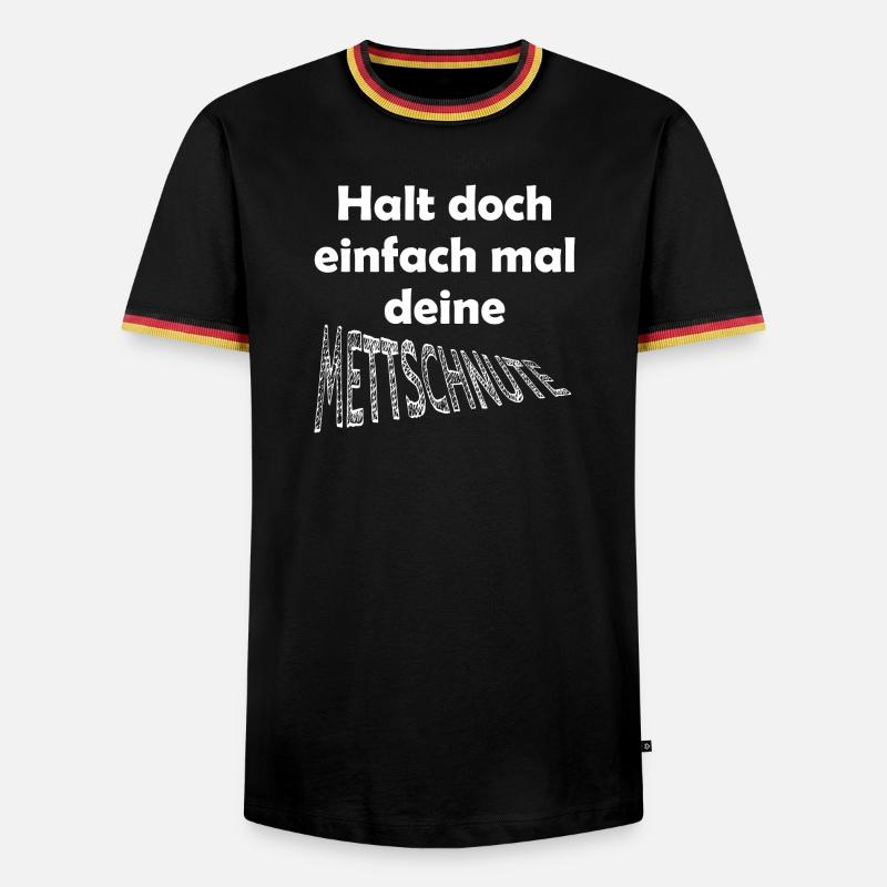 Lustiger Spruch Mettschnute halten - Männer Kontrast-T-Shirt - Schwarz/Dreifarbig