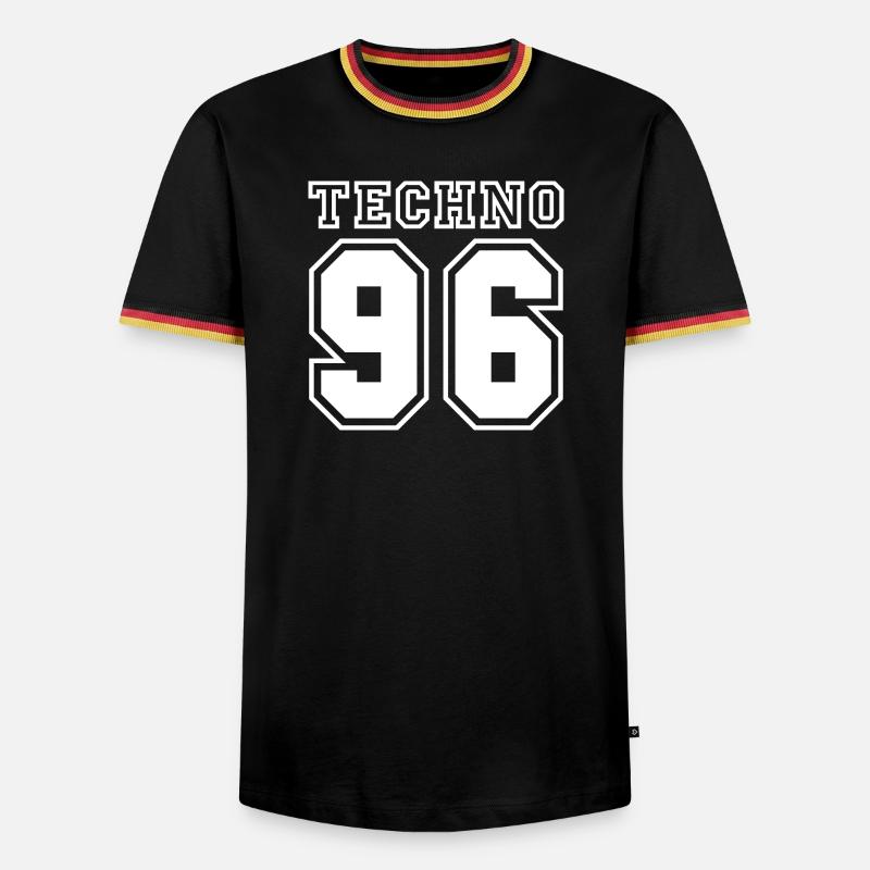 TECHNO 96 - Männer Kontrast-T-Shirt - Schwarz/Dreifarbig