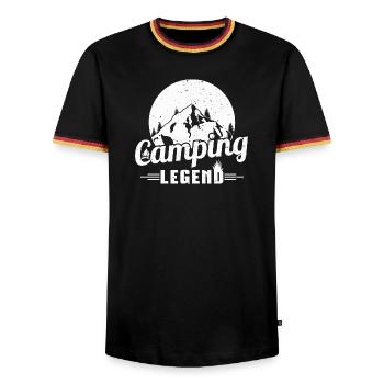 Bergcamping Legende Design - Männer Kontrast-T-Shirt - Schwarz/Dreifarbig - Vorne - AI Model Male 178 light (178cm) & AI Model Male 185 light (185cm)