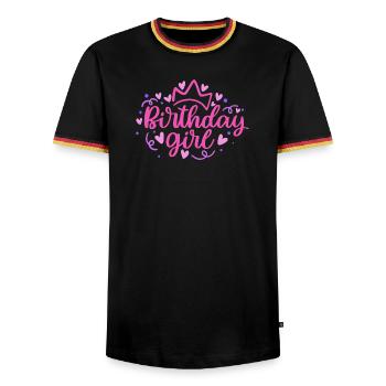 Anniversaire Girlie avec Couronne Coeur Confettis - T-shirt contrasté Homme - noir/tricolore - Devant - AI Model Male 178 light (178cm) & AI Model Male 185 light (185cm)