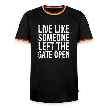 Vivez comme si quelqu’un avait laissé la porte ouverte - T-shirt contrasté Homme - noir/tricolore - Devant - AI Model Male 178 light (178cm) & AI Model Male 185 light (185cm)