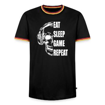 Skull with Headphones Gaming Quote - Men's Ringer Shirt - black/tricolour - Front - AI Model Male 178 light (178cm) & AI Model Male 185 light (185cm)