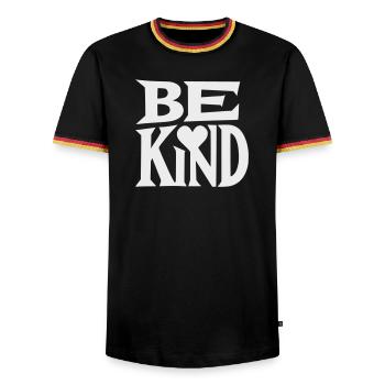 Slogan Be kind with heart - T-shirt contrasté Homme - noir/tricolore - Devant - AI Model Male 178 light (178cm) & AI Model Male 185 light (185cm)